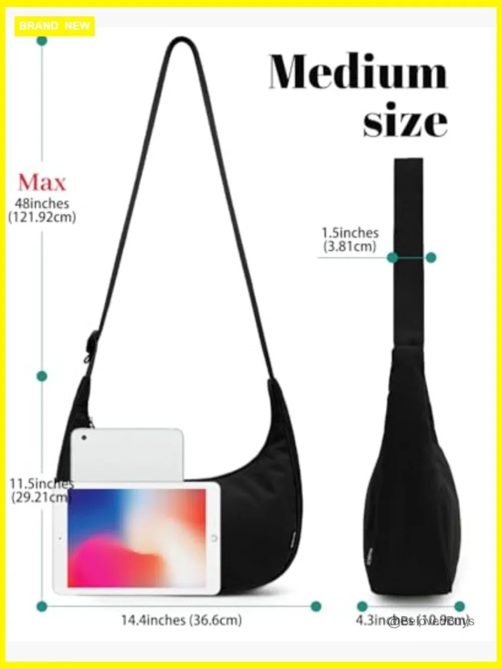 Medium Nylon Crossbody Crescent Bag with Adjustable Strap